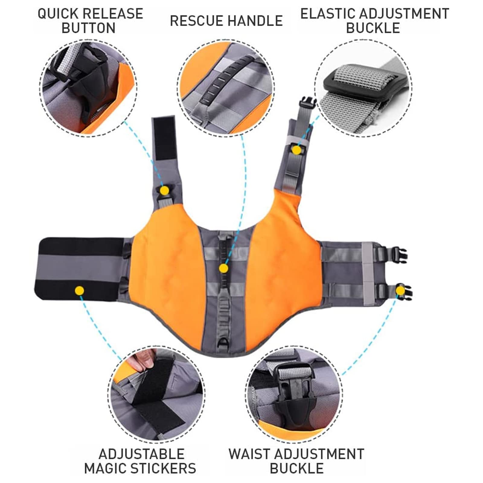 Gilet De Sauvetage pour Chien, Gilet De Sauvetage pour Chien pour La Natation, Gilet De Sécurité en Tissu Oxford Réglable avec Flottabilité Élevée Et Poignée De Sauvetage Durable,Orange,XL