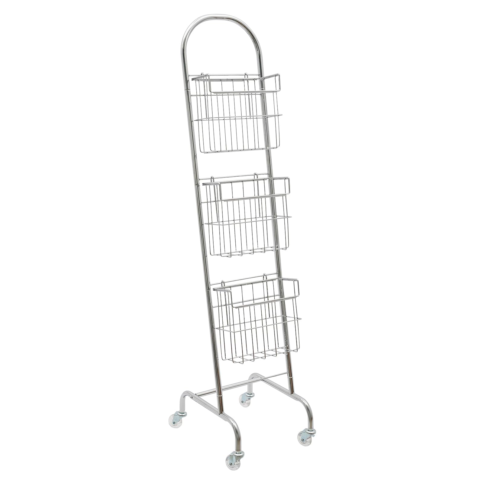 Espositore per opuscoli in metallo a 3 ripiani espositore per riviste con ruote per ufficio, negozio, ristorante, 30 x 35 x 138 cm, argento