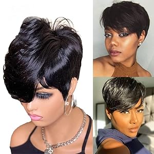 FCHW-wig Short Hair Wigs For Black Women Short Pixie Cuts Wigs For Black Women Short Straight Ladies Wigs Synthetic Short Wigs For Women African American Women Wigs (DJ9413-2)