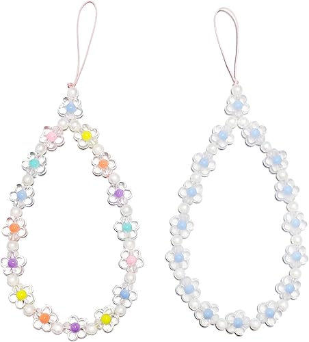 Abalorio para teléfono con diseño de flores, correa de muñeca con cuentas para bolso de cámara, llavero