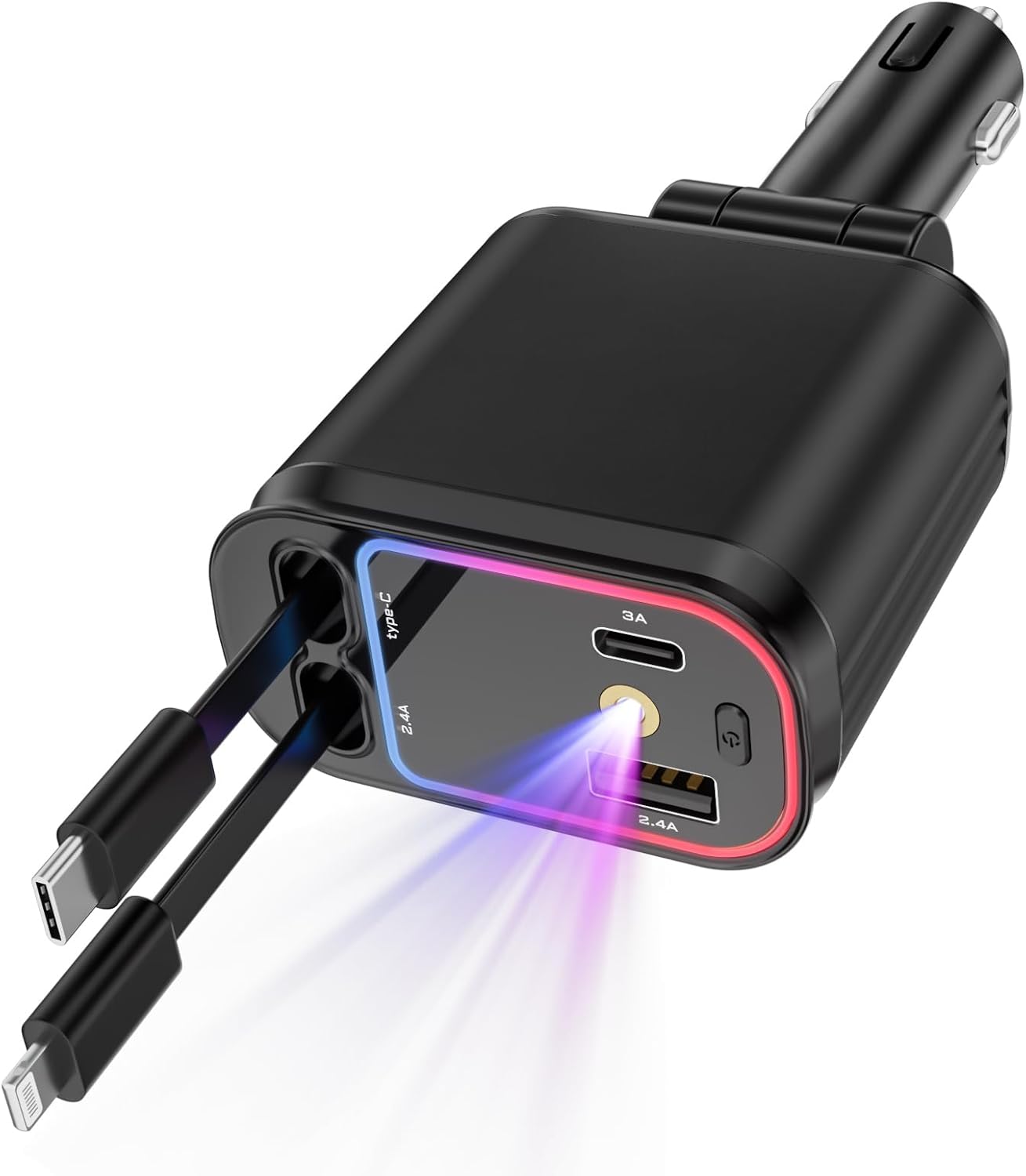 66W Retractable Car Charger Adapter with Starlight, 4-in-1 Fast Charging USB C Car Charger with 2 Retractable Cables, Compatible with iPhone 16/15/14/13/12/11, Galaxy, and Pixel 66W Retractable Car Charger Adapter with Starlight, 4-in-1 Fast Charging USB C Car Charger with 2 Retractable Cables, Compatible with iPhone 16/15/14/13/12/11, Galaxy, and Pixel