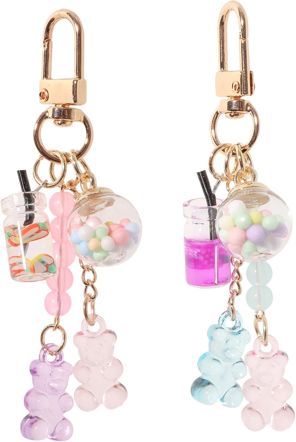 Mikovivi 2PCS Cute Kawaii Bear Keychains - Resin Candy Color Macaron Charms for Bags, Backpacks, Keys - Adorable Accessories for Women Girls Kids
