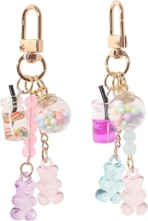 Mikovivi 2PCS Cute Kawaii Bear Keychains - Resin Candy Color Macaron Charms for Bags, Backpacks, Keys - Adorable Accessories for Women Girls Kids