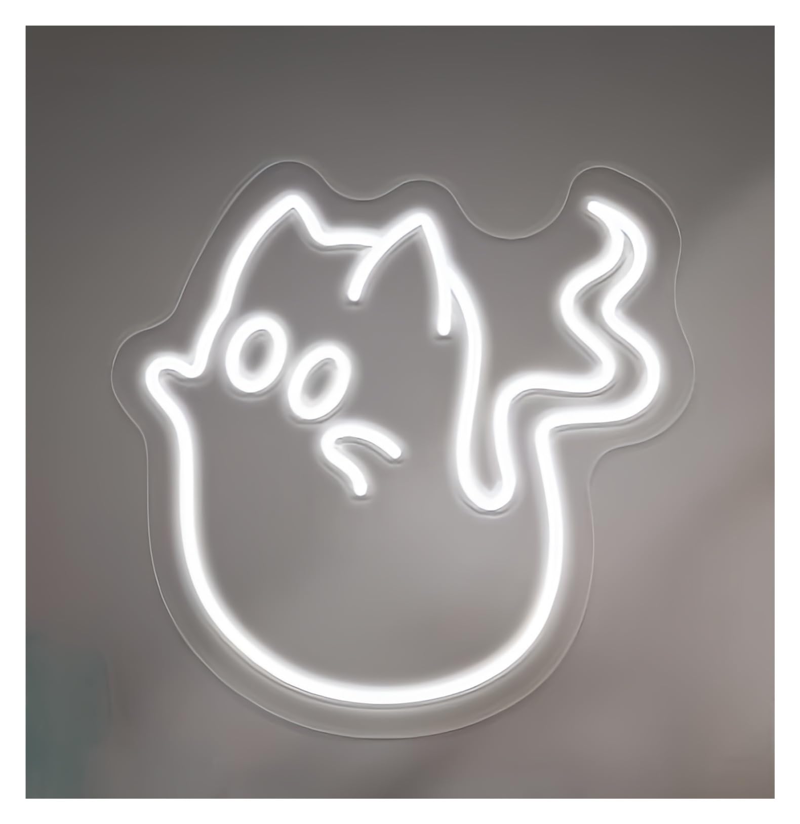 Rongch Cool White Hanging Art Signs Cat Ghost Neon Sign Animal Spooky Led Light Storefront Window Display Business Entrance 50Cm(Cool White)