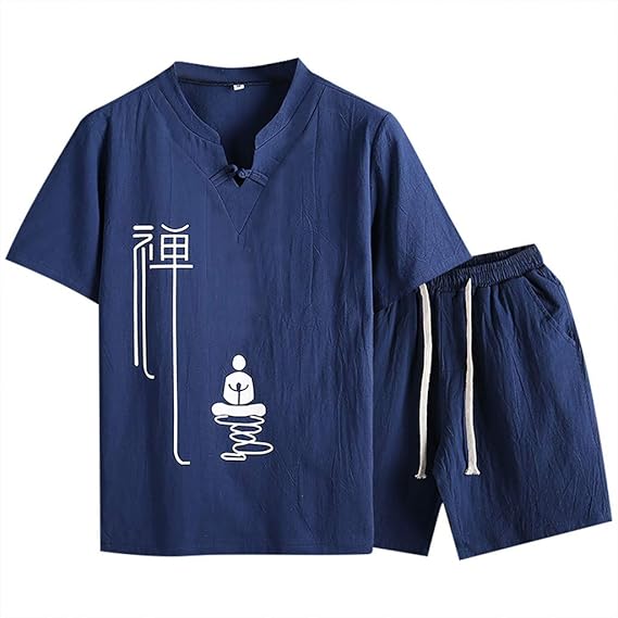 Amazon Mangjiuプレゼントメンズ服人気夏服tシャツおしゃれ秋涼しい服軽いメンズ無地プリントカジュアルルーズ半袖コットン リネンセット Tシャツ カットソー 通販