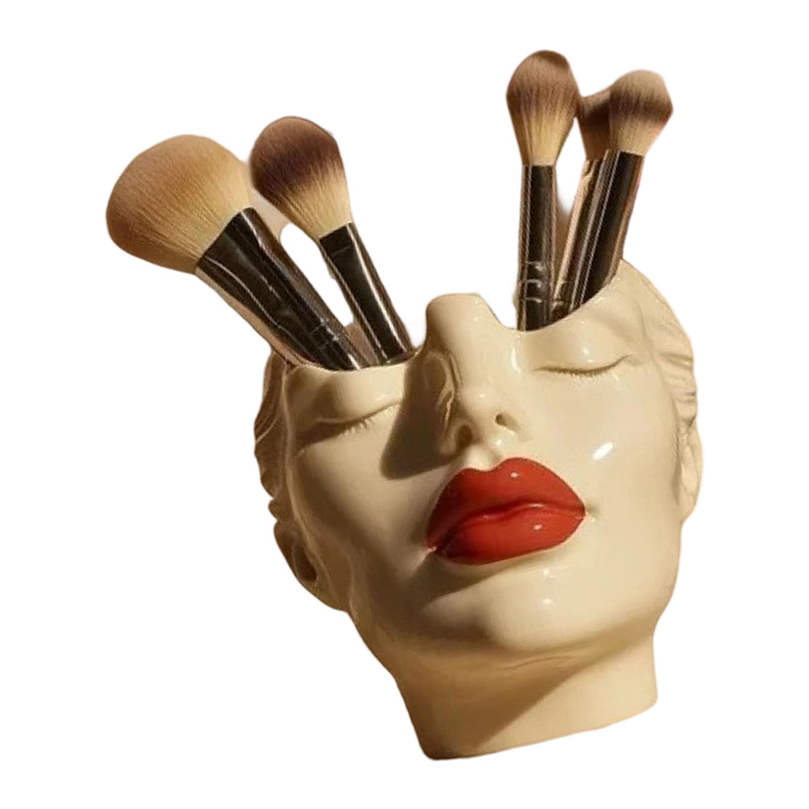 Msioytog Women's C Stylish Head Resin Makeup Brush Holder For Home Decor And Travel Organization Brush Holder
