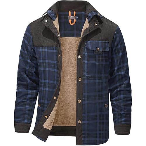 Haellun Men's Long Sleeve Sherpa Lined Shirt Jacket Flannel Plaid Fleece Coats