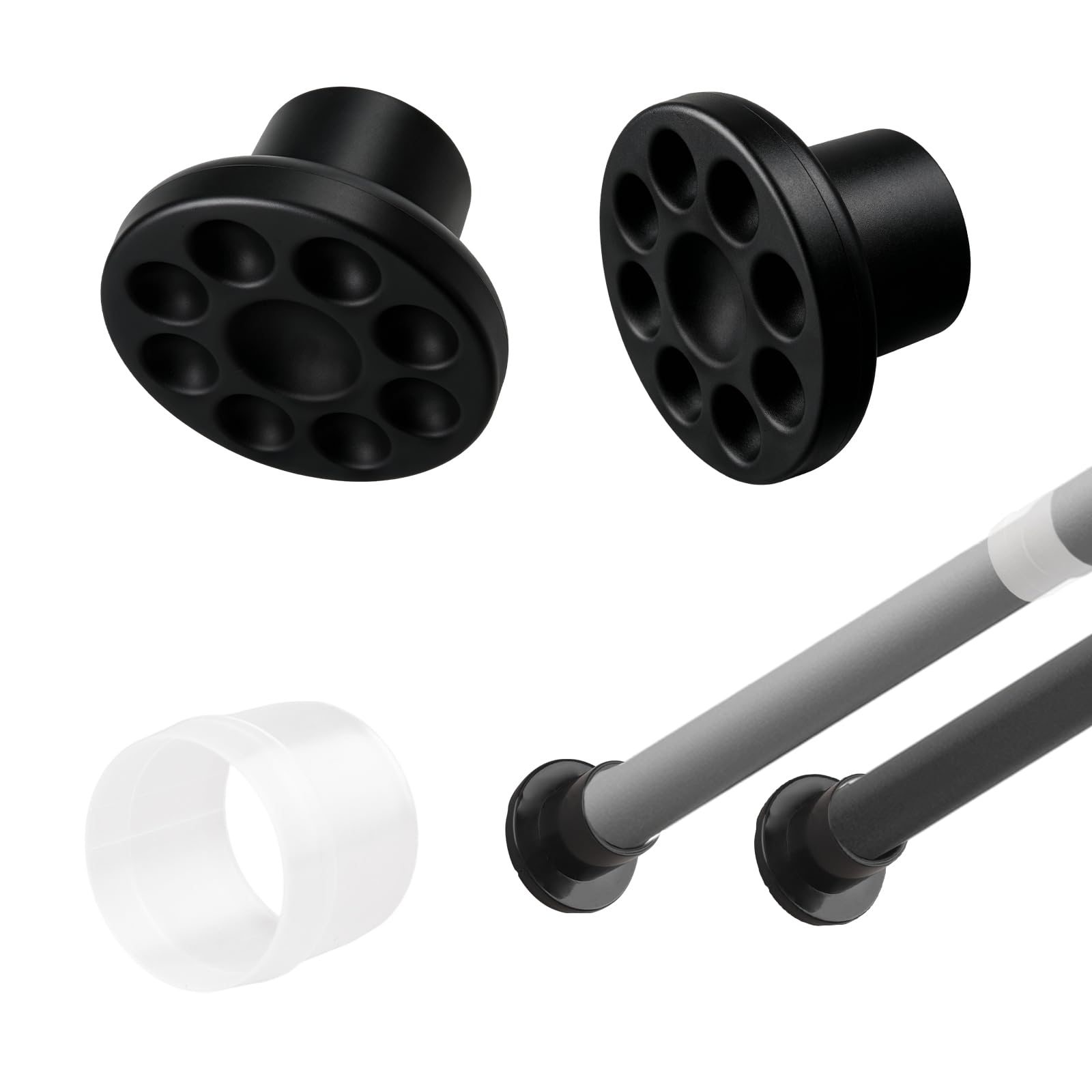 INCREWAY 4 Sets Black Rubber Feet for Tension Curtain Rods, Replacement End Caps with 22mm to 25mm Adapter, Non Slip Pole Holders for Shower Drying Closet, Universal Base Stands