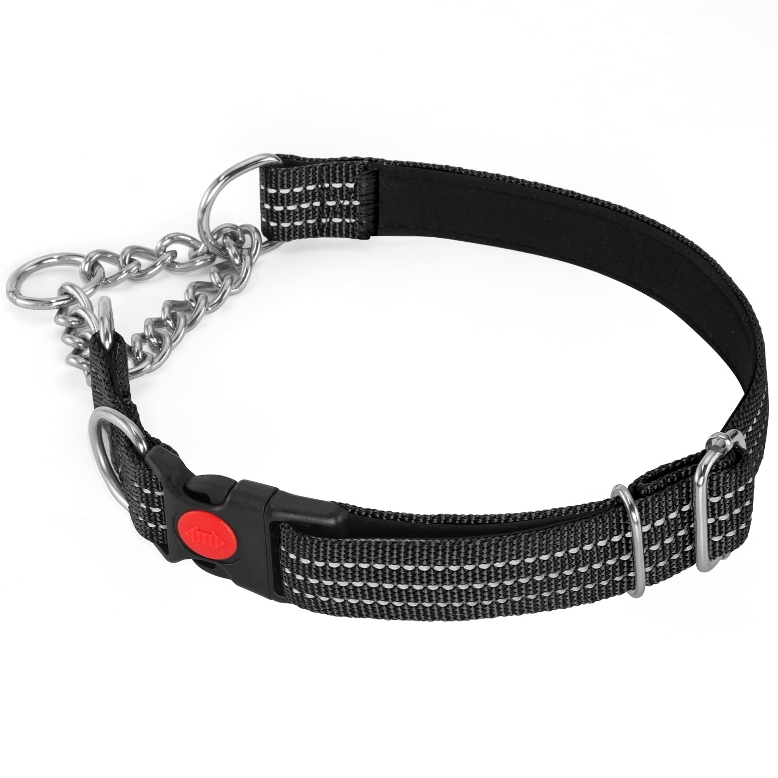 Martingale Collars,Reflective Dog Collar,Side Release Buckle,Adjustable Chain Training Pet Collars (Black, M,Neck 33-50cm)