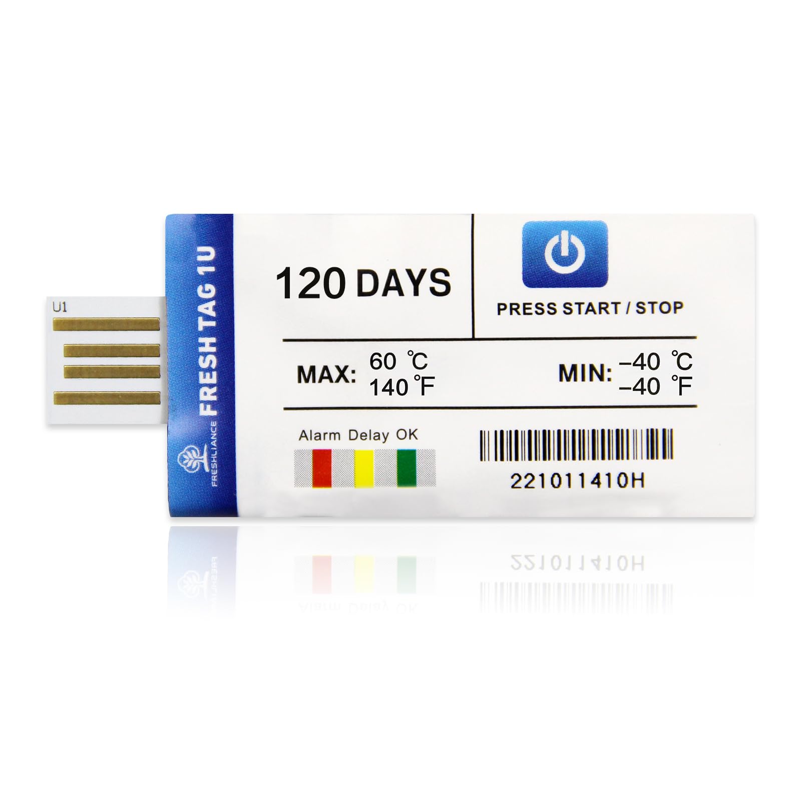 Freshliance Registratore dati di temperatura, -40℃~60℃ Registratore di temperatura USB monouso con report PDF CSV, 30000 letture Alta precisione 120 giorni 2 confezioni, Fresh Tag 1U