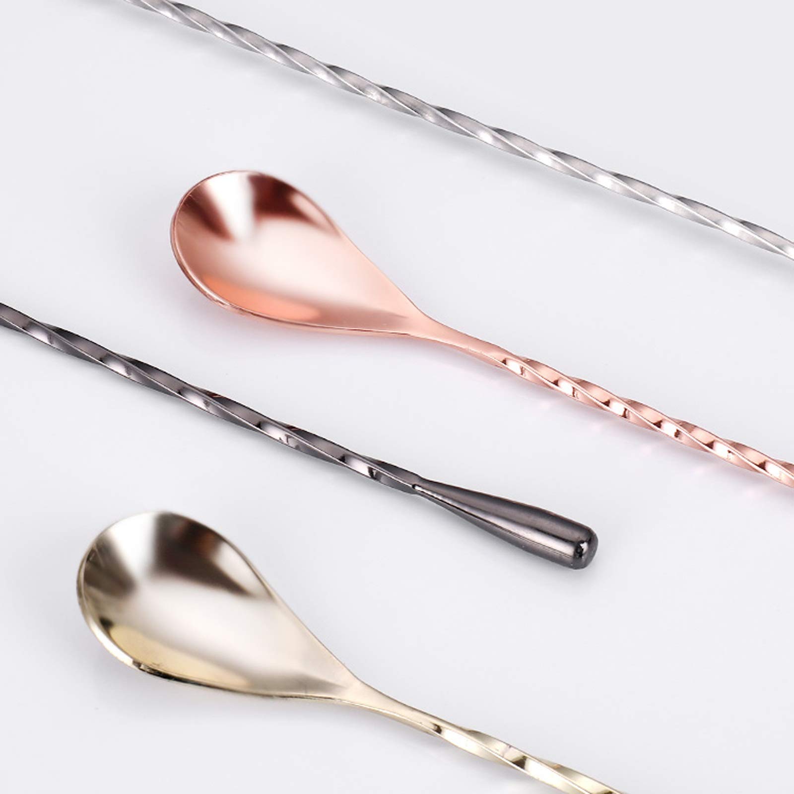 GLigeT Cucharas de Sopa 4 Uds Cuchara mezcladora Cuchara de Mango Largo Cuchara mezcladora de cóctel de Acero Inoxidable Cuchara agitadora de Camarero Mango en Espiral para el hogar y la Cocina