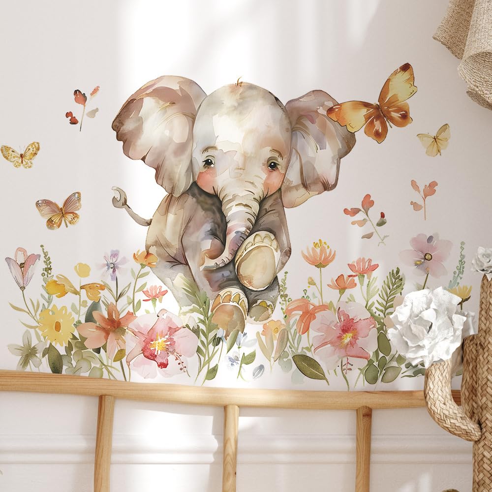 Elephant Wall Stickers for Nursery and Kids Room – Large Removable Decals, Safari Animal Wall Art for Baby Room, Playroom, or Bedroom Decor – Easy Peel & Stick Mural