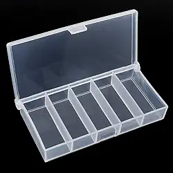 Caixa organizadora de plástico transparente, mini caixa de joias transparente, organizador de recipientes de armazenamento de contas de plástico, 5 grades (9,4 x 4,8 x 1,5 cm)