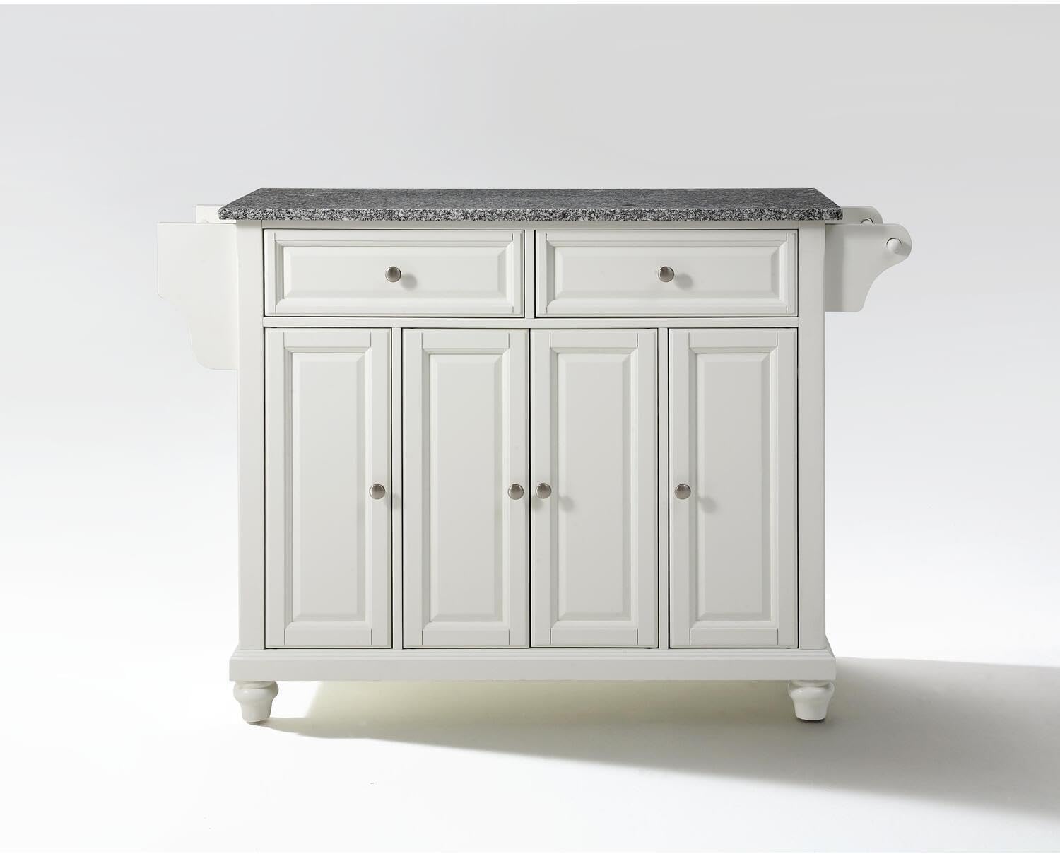 HomeStock Kitchen Island with Storage Full Size Countertop Modern Kitchen Furniture White/Granite Top