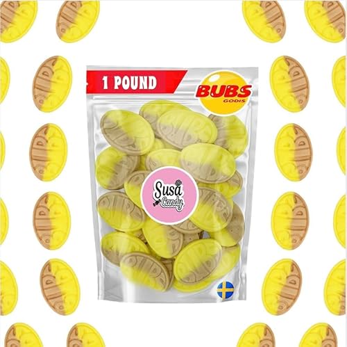 Bubs Banana Sweet Ovals – 1 LB Soft & Chewy Swedish Candy | Banana Toffee Caramel Flavor | Vegan, Gluten‑Free & Gelatin‑Free Foam Gummies | Imported from Sweden by Susa Candy