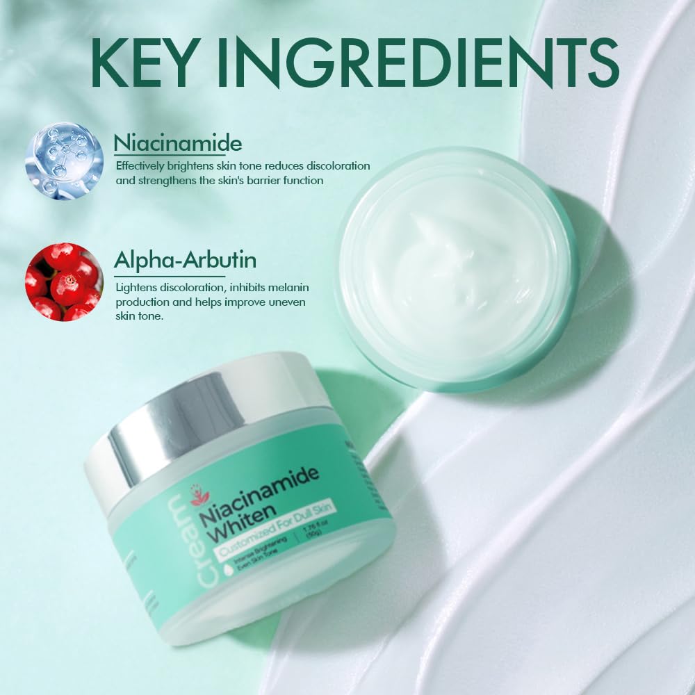 Niacinamide Face Cream, Whitening & Brightening Moisturizer for Dark Spots Hyperpigmentation, Acne Marks & Uneven Skin Tone - Image 3