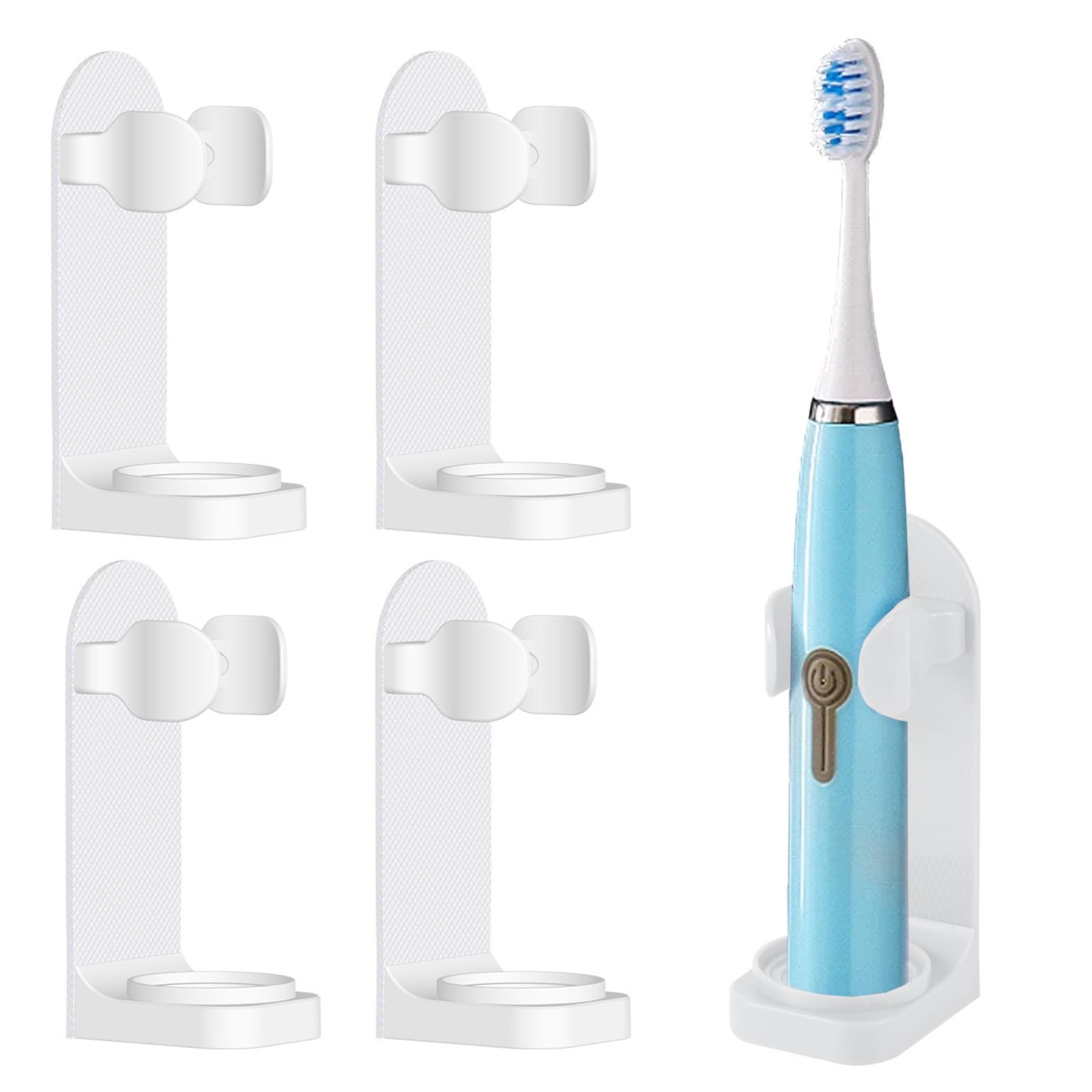 DOETYD 4 Packs Toothbrush Holder Electric Toothbrush Holder Wall Mounted Toothbrush Storage with Adhesive Plastic Electric Toothbrush Stand for Bathroom Wall White
