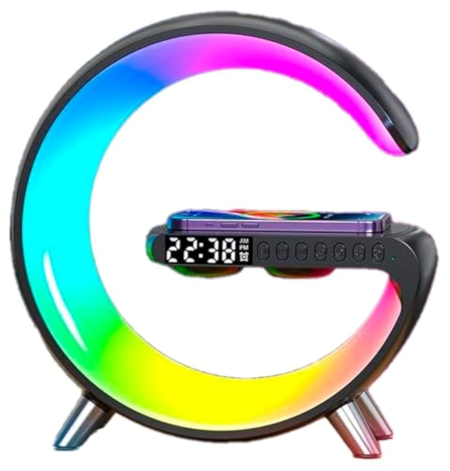 16 Million 256 Lighting Modes Smart Ambient Light,Wireless Bluetooth Speaker,15W Wireless Fast Charging Charger for Cell Phone,Wireless Bluetooth HD Call,Alarm Clock,Controlled By APP (Black)