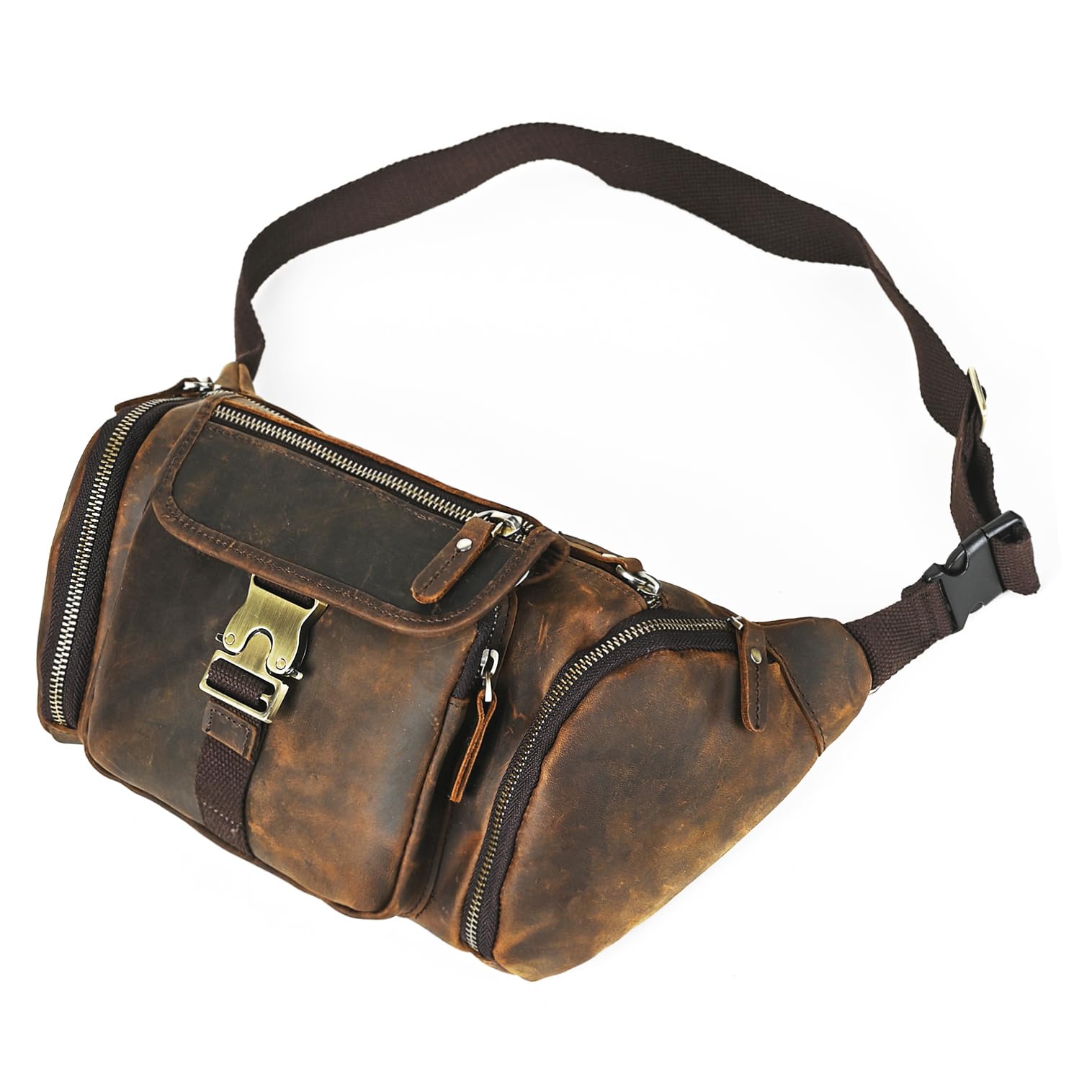 Spessore Cavallo Pazzo Cuoio Escursionismo Equitazione Viaggio Outdoor Belt Bag Fanny Waist Pack Piccola Borsa Del Telefono Cellulare Per Gli Uomini Donne 380 (388 Marrone)