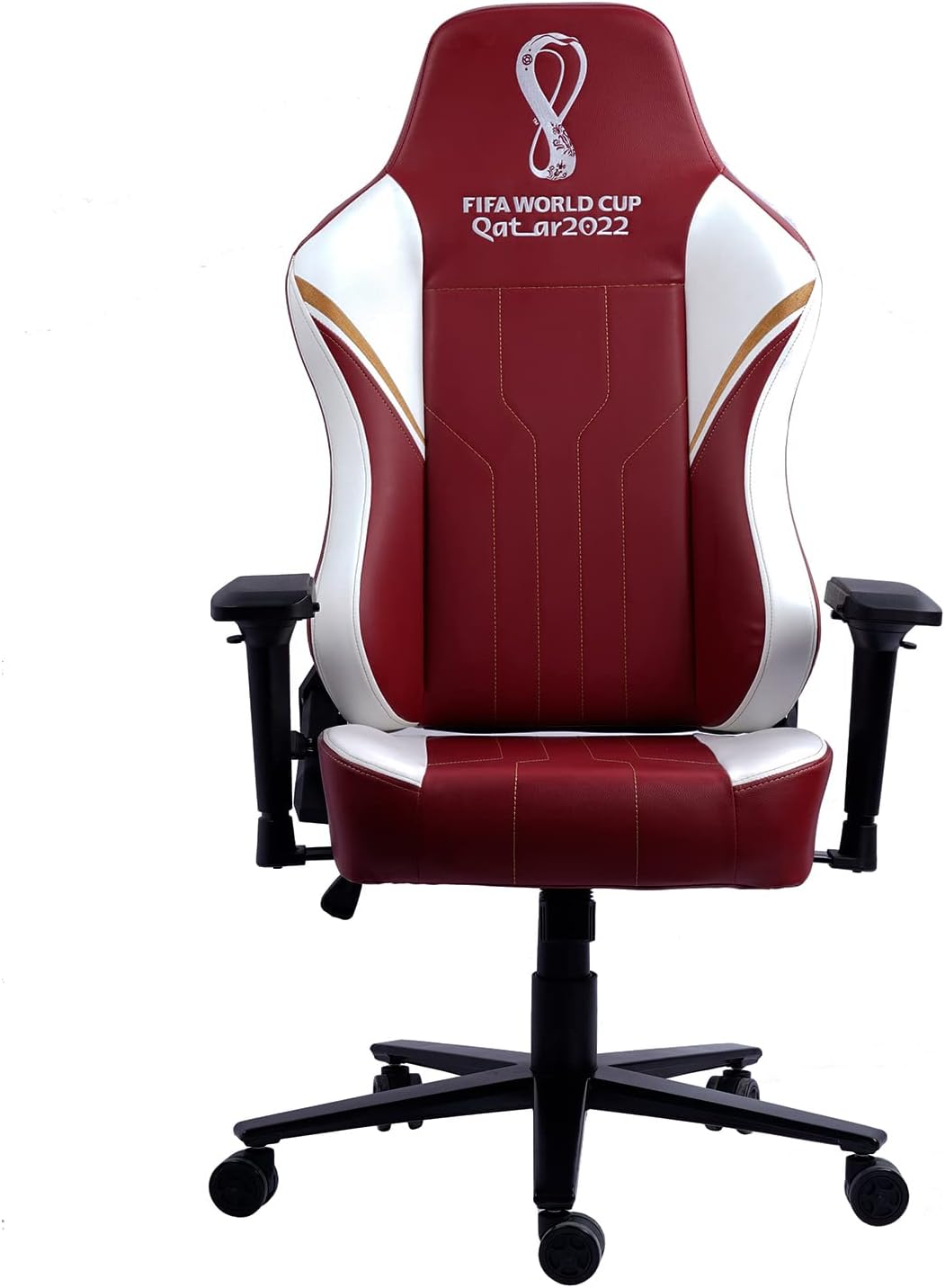 Checkpoint FIFA World Cup Qatar Official Licensed Product Computer Gaming Chair, 4D Armrests, 180 Degree Recline, 440lb Max Weight, Metal Base/Frame Full high-Density, Burgundy and White (CP-CH-9013)