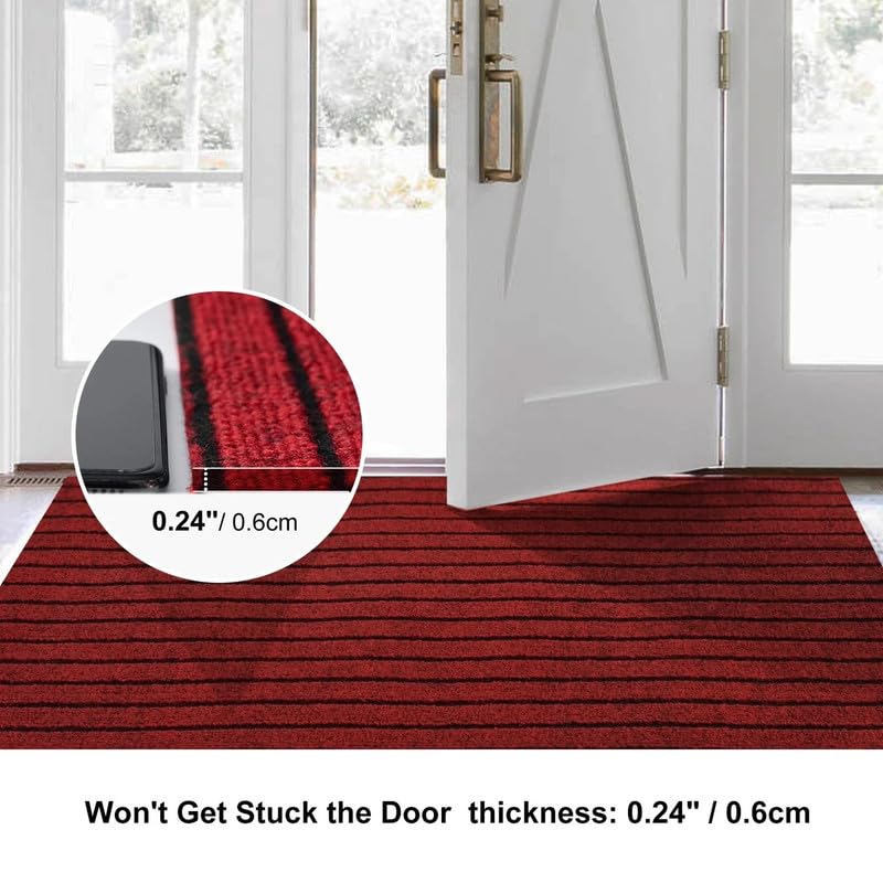 Image of TIB Anti-Slip Door Mat with PVC Rubber Backing, Water & Stain Resistant Striped Floor Mat for Home Entrance, Bathroom & Kitchen, Durable Non-Woven Surface,Easy Clean Doormat,4x7ft,Red