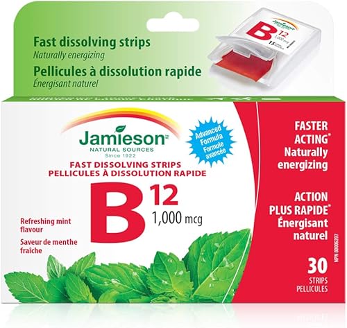 Jamieson Vitamina B12 Tiras de disolución rápida de 1,000 mcg, 30 tiras