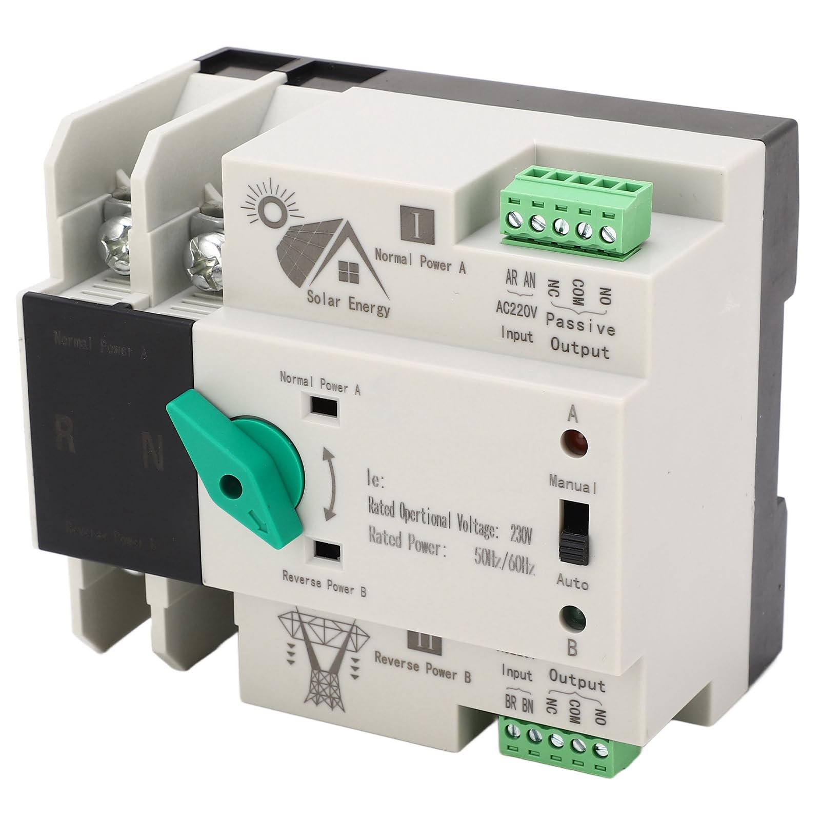 Yosoo Health Gear Interruptor de Transferencia Automática de Doble Potencia Interruptor de Transferencia de Energía 2P AC230V con Carcasa de PC y Contactos Plateados Montaje en Riel de Conmutación