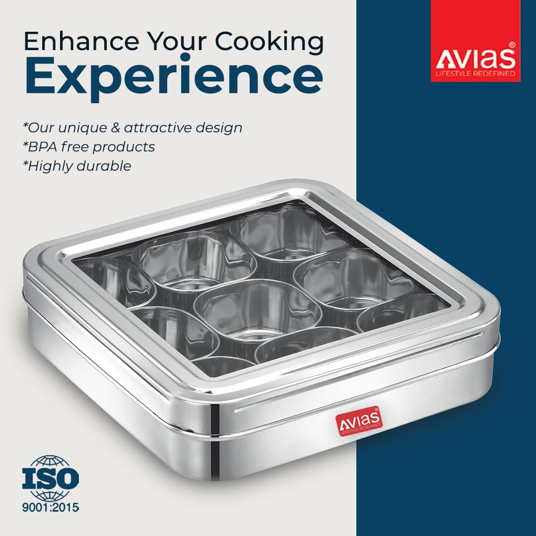 AVIAS Stainless Steel Spice Box - 9 Containers -6 AVIAS Stainless Steel Spice Box - 9 Containers -6