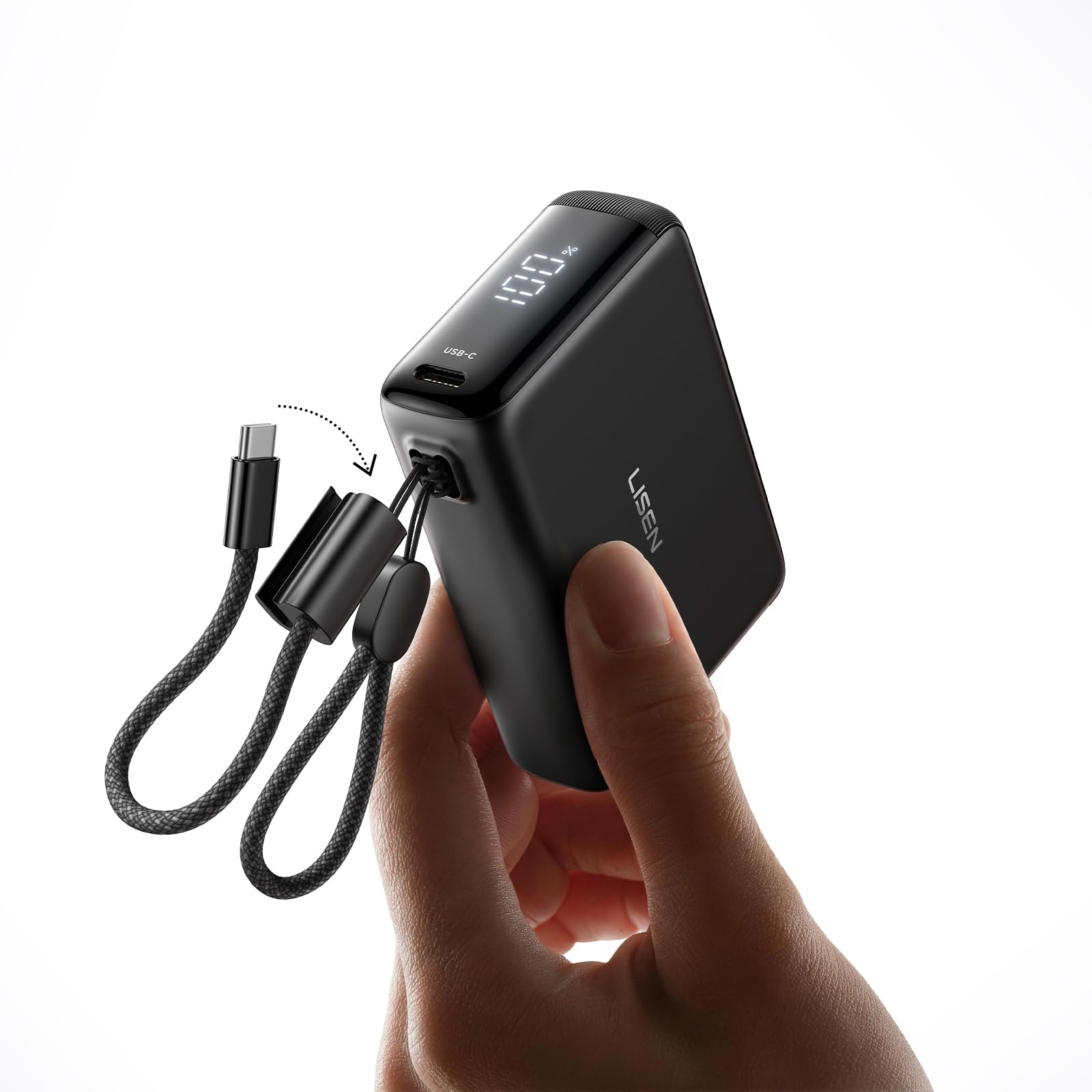 LISEN Small Portable Charger, 45W 10,000mAh Mini Power Bank Fast Charging | Detachable USB‑C Cable, Travel Essential, Flight‑Safe, EDC...