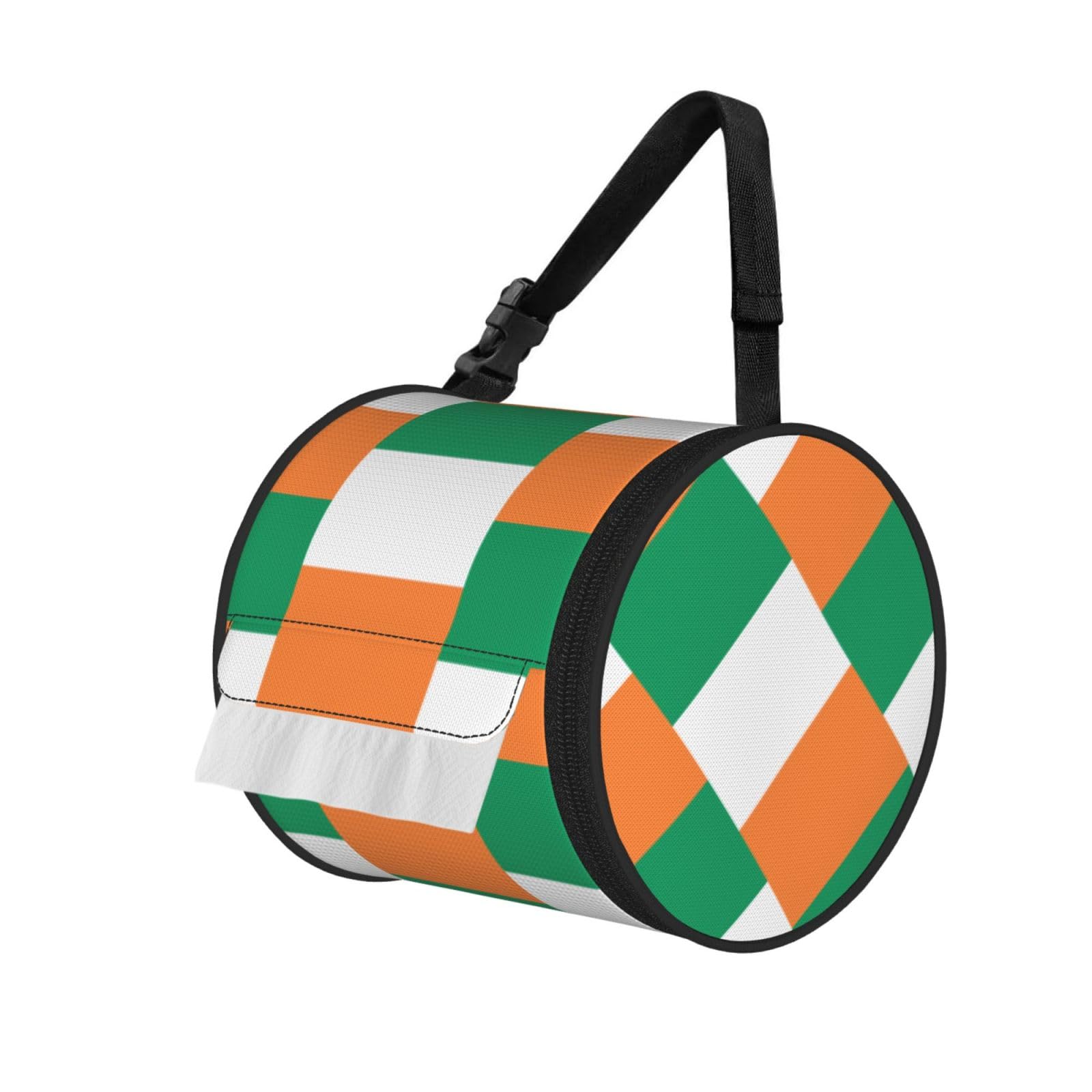 Irish Flag Print Round Tissue Dispenser Bag With Carry Strap, Portable Roll Holder For Car Travel Home