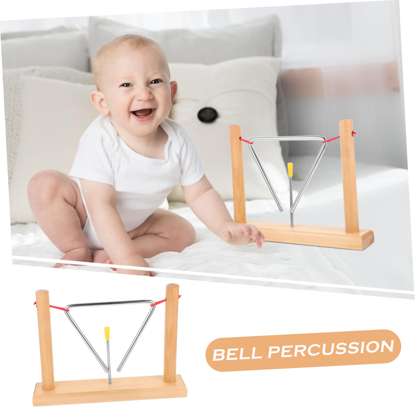 Triangel Schlaginstrument aus Eisen mit Schlägel und Holzständer, 2 Satz | Beige, Abgerundete Kanten, Tragbar und Leicht, Klarer Klang, für Kinder