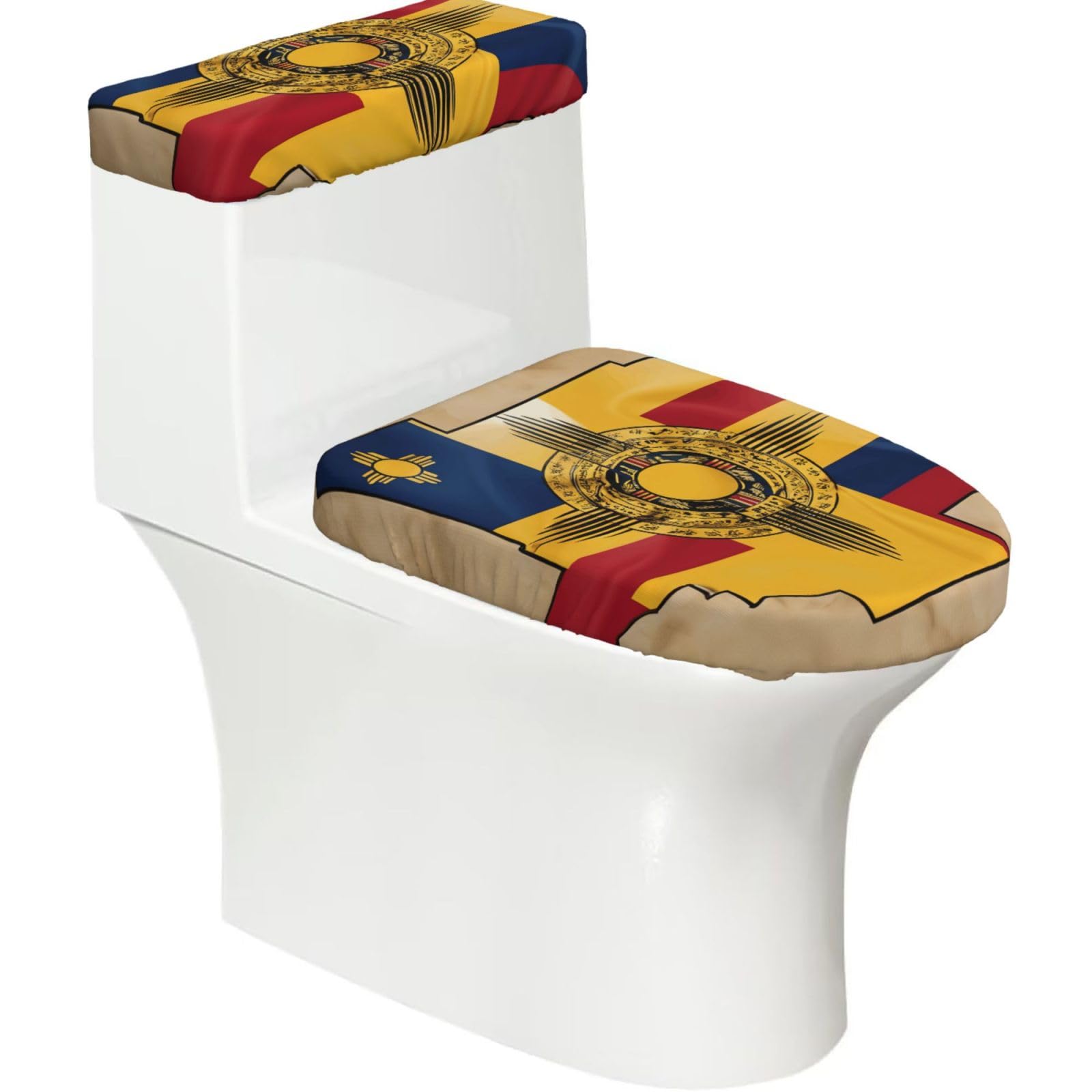 New Mexico Flag Map01 Print Bathroom Decor Toilet Lid Cover And Tank Covers, Restroom Accessories Fits Most Round