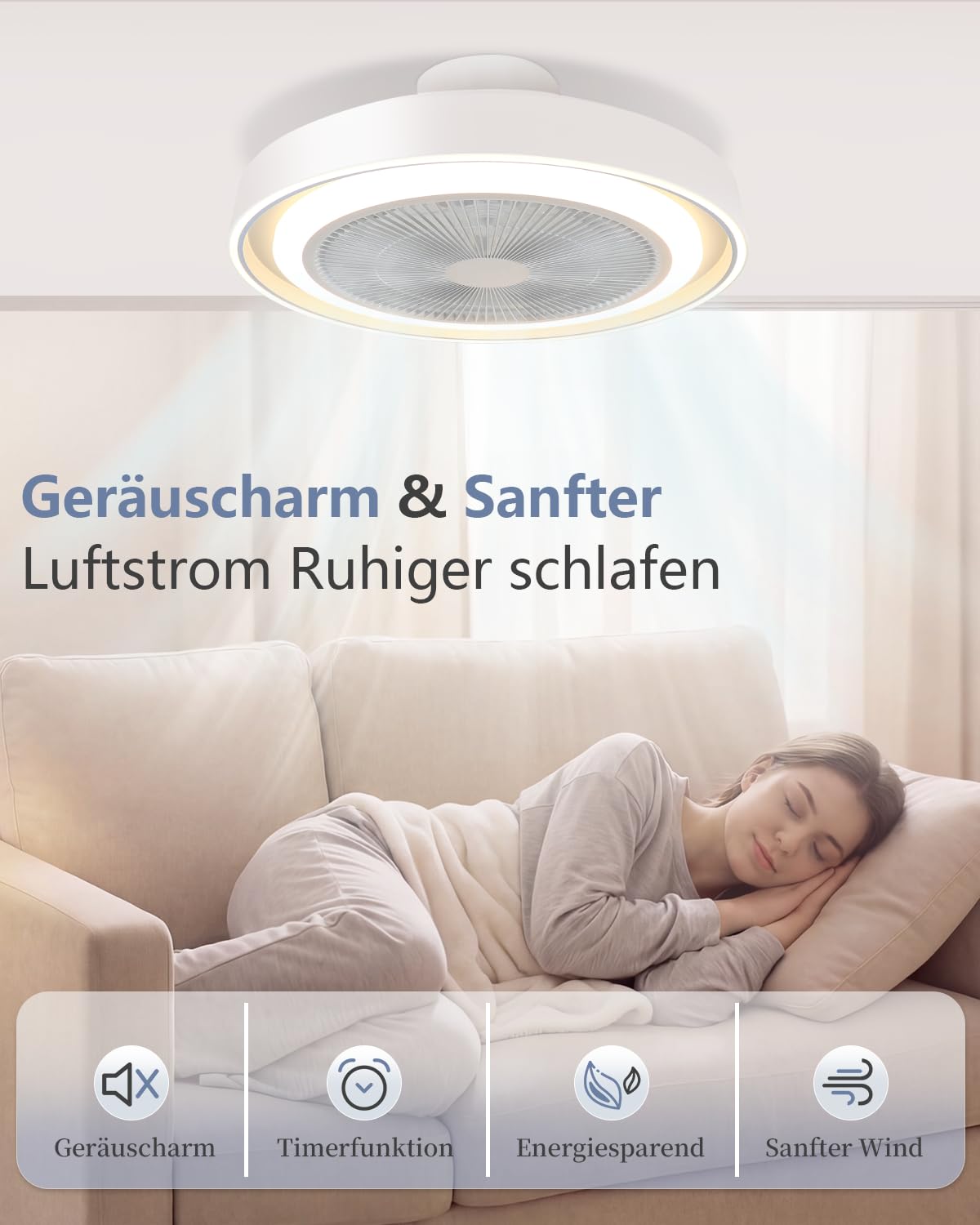 Homefire Deckenventilator mit Beleuchtung und Fernbedienung - Dimmbar LED | Deckenleuchte mit Ventilator Lampe Decke Leise Modern Deckenlampe 5 Flügeln Licht für Schlafzimmer Wohnzimmer