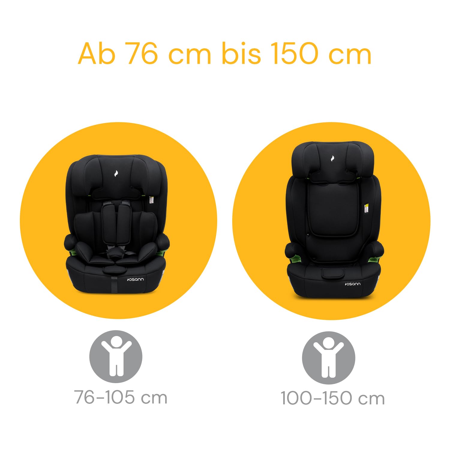 Osann Resa Kindersitz ab 1 Jahr ohne Isofix | Kinderautositz 76-150 cm, mitwachsender Autositz 9-36 kg, Montage mit 3-Punkt-Gurt, höhenverstellbare Kopfstütze