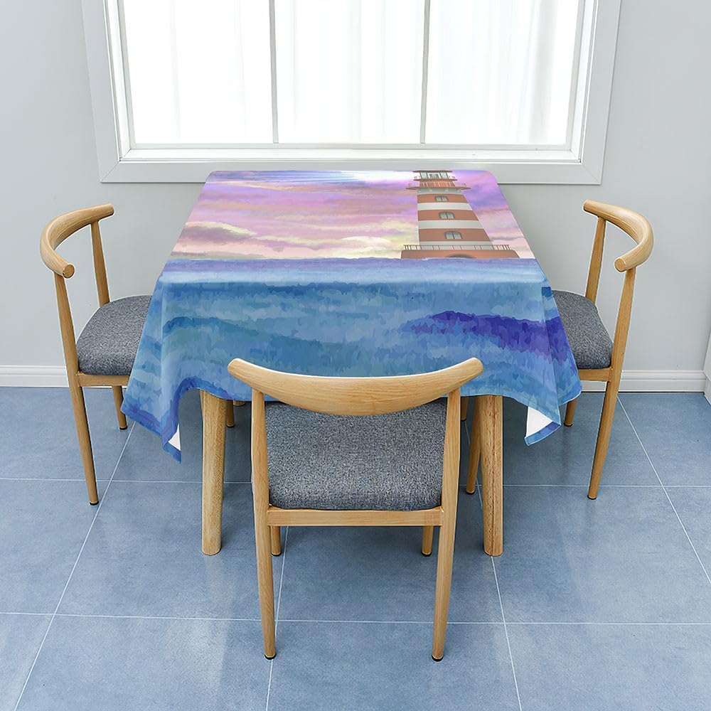Mantel Mesa Rectangular Faro, Manteles Antimanchas Océano, 3D Impresión Mantel Impermeable Lavable para Cocina Salón Comedor, 140x300 cm Q.P1410
