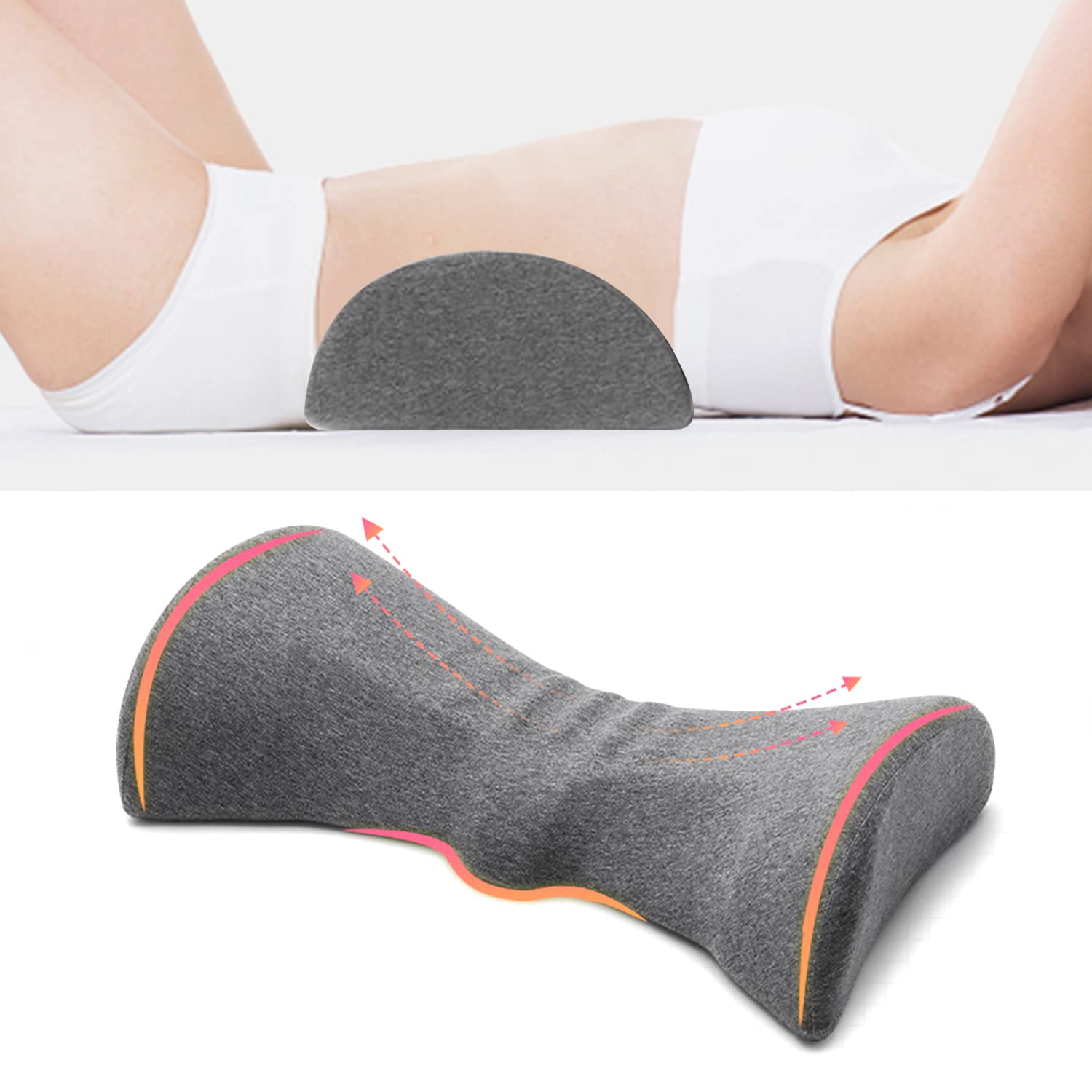 LENND Lumbar Support Pillow for Sleeping, Lower Back Support Pillow with Graphene and Magnetic Therapy for Lower Back Pain Relief, Memory Foam Back Waist Cushion