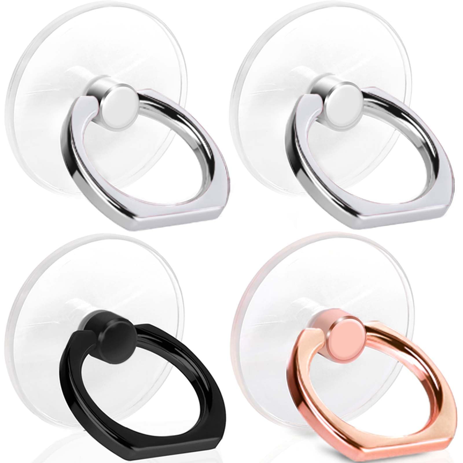 Silitraw Handy-Ringhalter, transparenter Ring-Halter, 360° drehbarer Finger-Ring-Ständer, klarer Handy-Ständer, kompatibel mit den meisten Handys, Tablets und Hüllen, (2 Silber + 1 Schwarz Roségold)