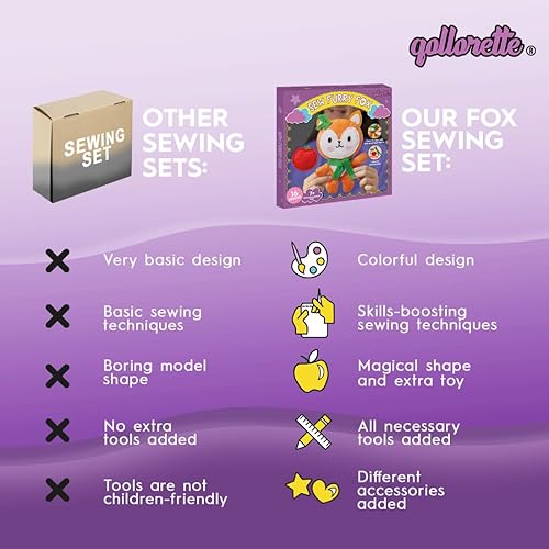 Miniatura 6 de qollorette Kit de costura de piel para niños, kit de manualidades para coser tu propio juguete de zorro - Kit de costura para niños, aprende a coser