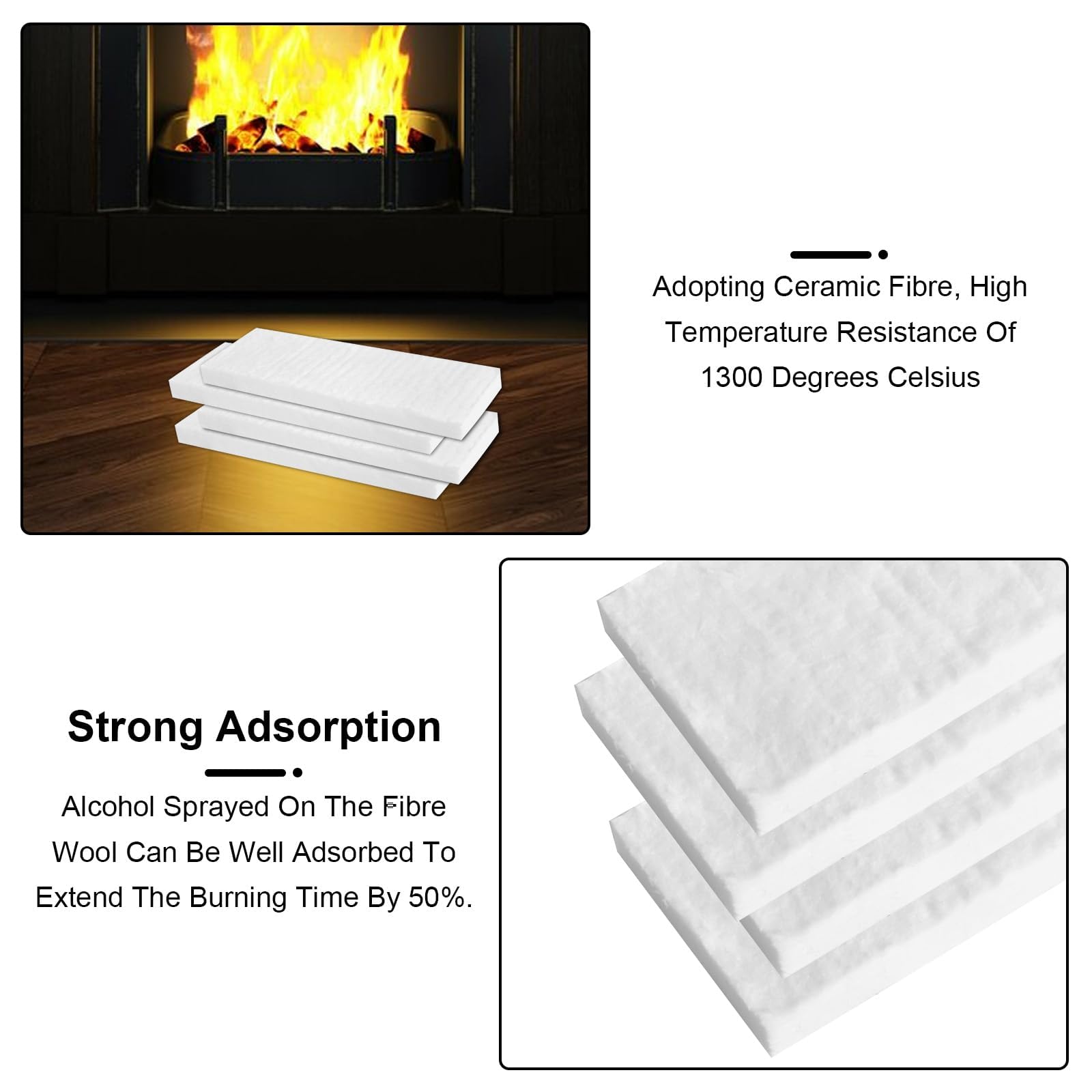 Lana CeráMica para Chimeneas de Etanol, 4 Piezas de Lana CeráMica para Bioetanol 30*10*2cm, Chimenea Estufa Interior Gel Etanol Esponja CeráMica para Quemador de Bioetanol