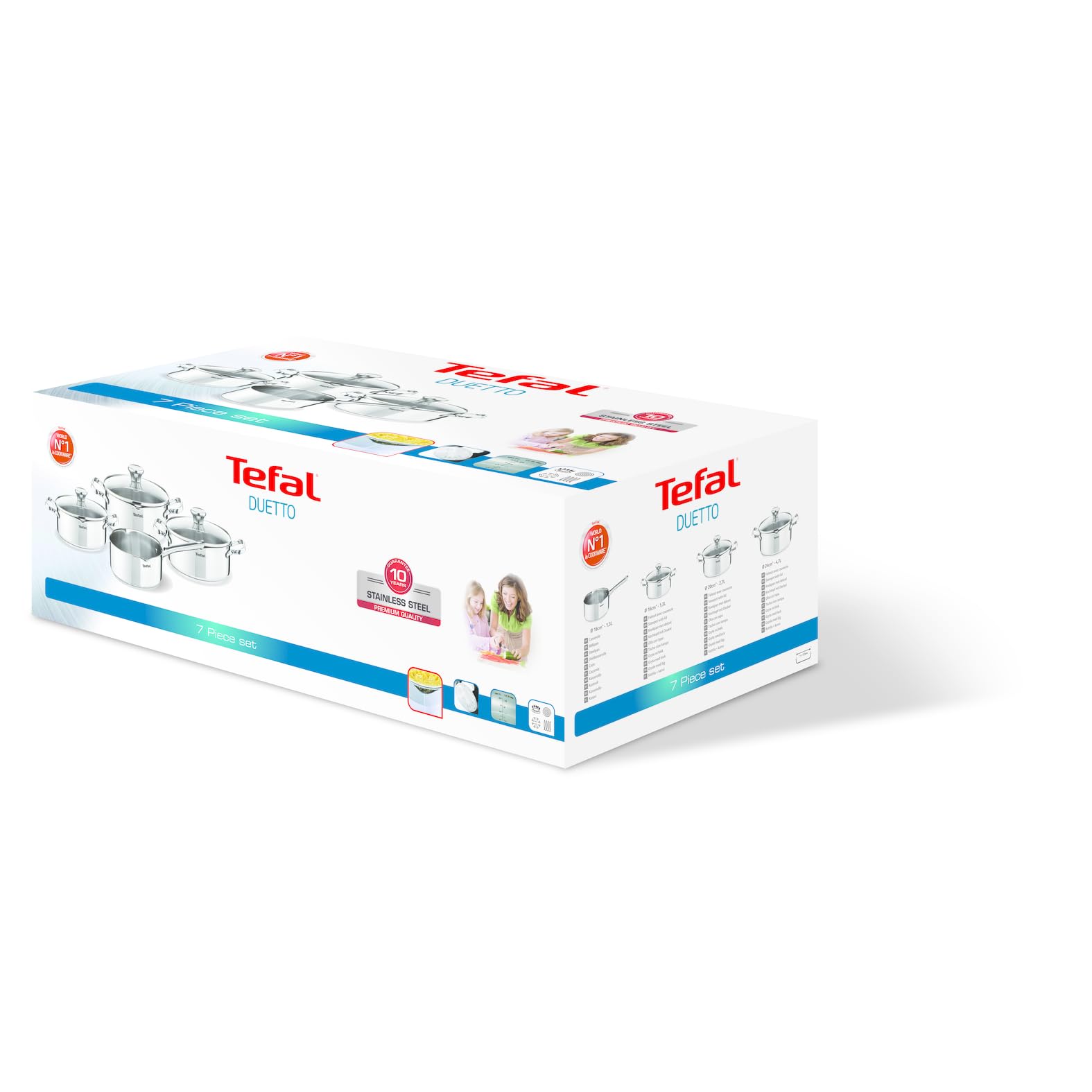 Tefal Duetto Edelstahl Kochtopfset, 7-teilig, Töpfe induktionsgeeignet, für alle Herdarten geeignet, Kochtöpfe für Ceranfeld, backofengeeignet (außer Deckel), spülmaschinengeeignet, A705A8