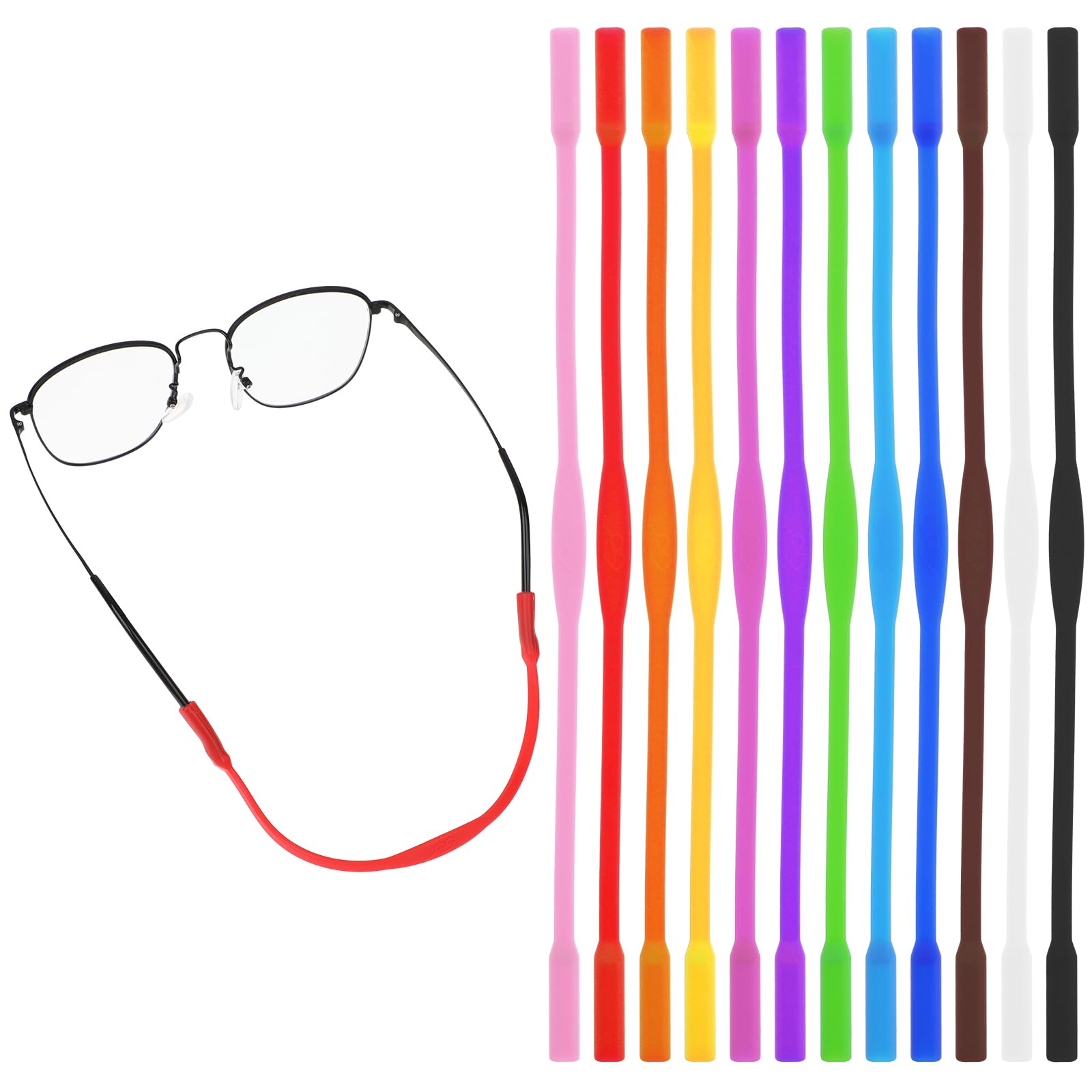 Qianyu 12 Stück Sportbrillenbänder Elastische Rutschfeste Kein Schwanz Anti Rutsch Silikon-Sicherheits-Brillenband Weich Verstellbar Brillenhalter für Kleinkinder Sonnenbrille Lesebrille Schutzbrille