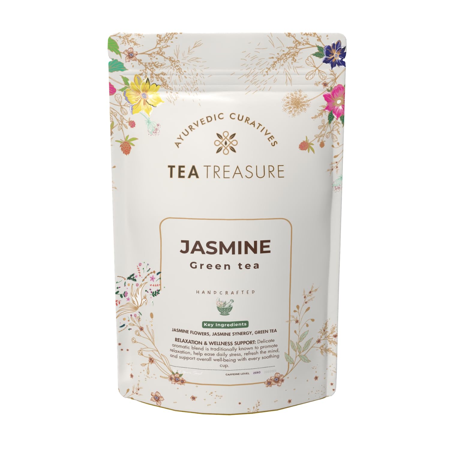 Tea Treasure Jasmine Green Tea 100 Gram (100 Cups) | Antioxidant-Rich Detox Infusion for Stress Relief, Wellness & Relaxation Jasmine Green Tea | Loose Leaf with Real Jasmine Flowers & Natural Aroma