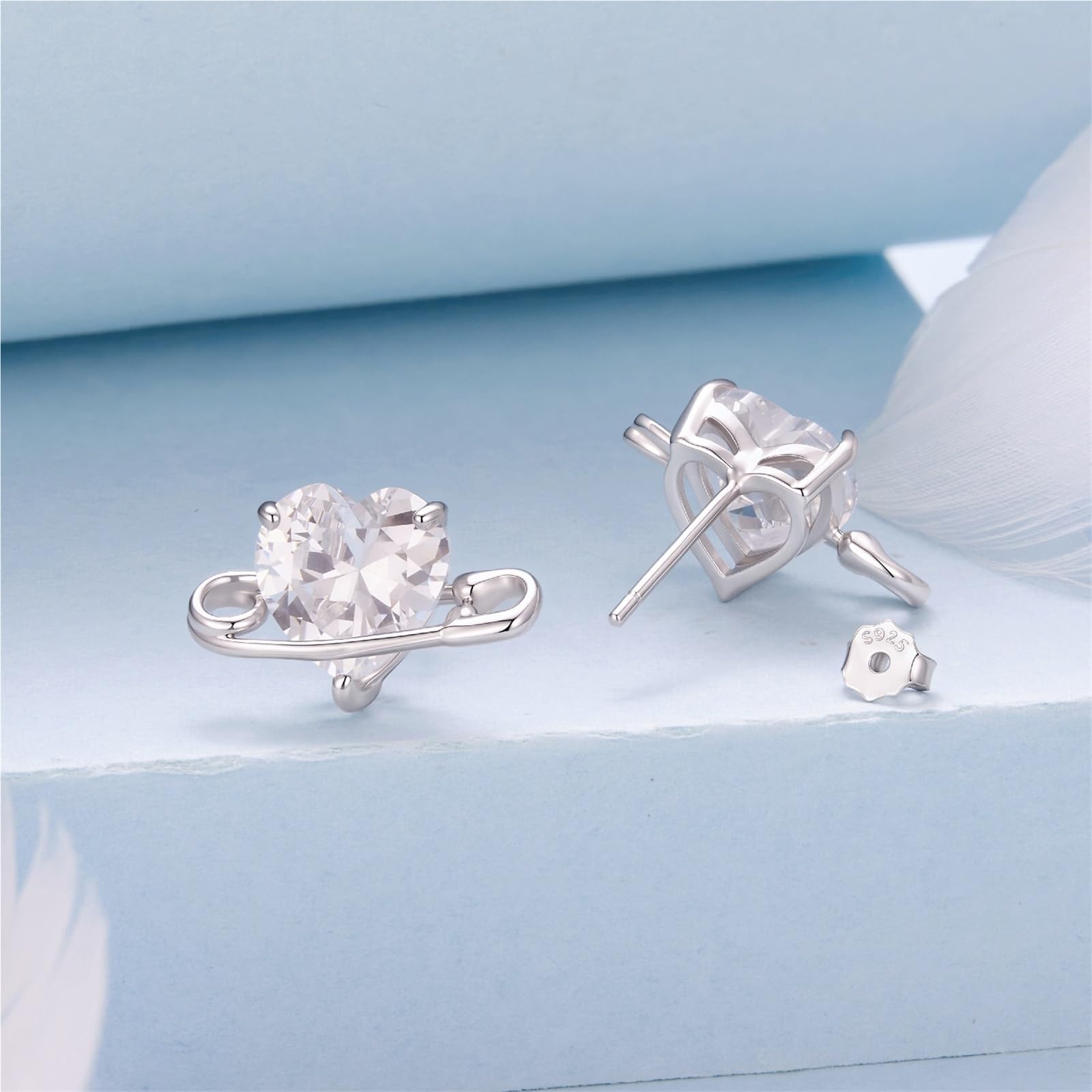 Orecchini 925 Argento Sterlino Graffetta Cuore CZ for Donne
