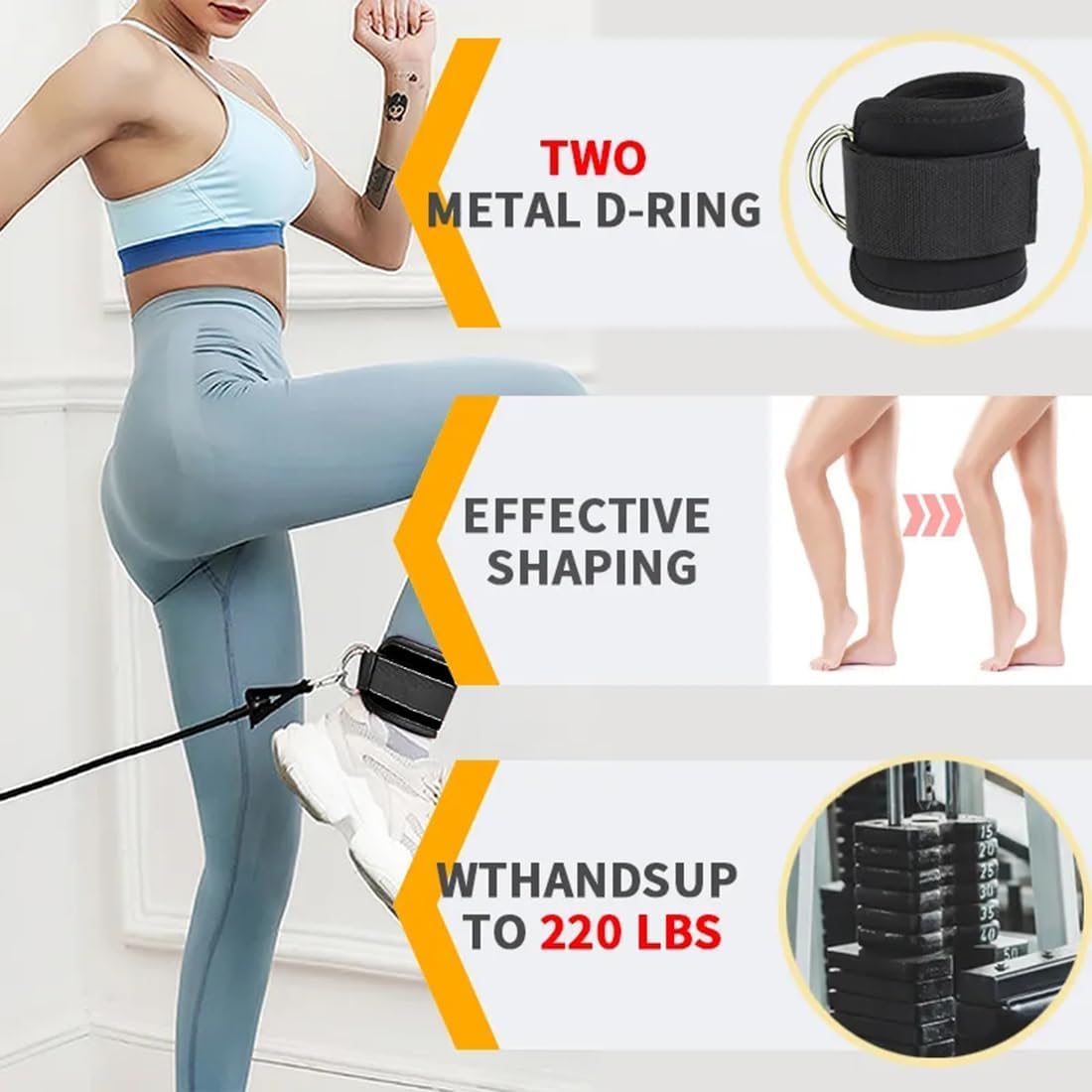 Fitcozi Ankle Straps Ankle Resistance Bands Adjustable Straps Padded Straps Adjustable Fitness Leg Kickback D-Ring for Cable Machine Gym Foot Leg Training Training Support 1 Pair gallery image