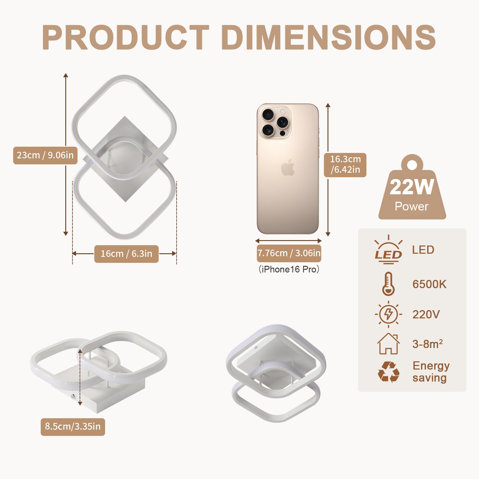 Comely Lot de 2 Plafonniers LED Modernes, 24W 2700LM Petit Plafonnier LED Carré Blanc Froid 6500K Luminaires Intérieur pour Chambre Salon Allée Couloir Balcon Escalier Entrée