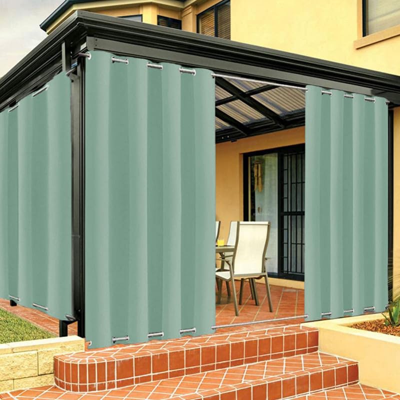 FicaRico Outdoor Curtains for Patio & Gazebo, Windproof with Grommets, Sun Blocking for Pergola & Backyard | 1 Panel, W72 xH108, Green