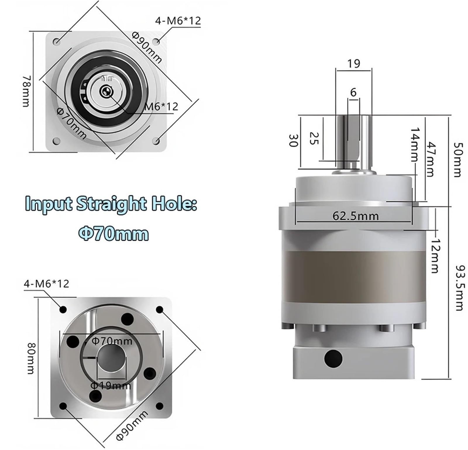 Riduttore epicicloidale elicoidale 7 Arcmin Rapporto di velocità di 5:1-9:1 Albero di ingresso 14mm/19mm 60/80mm(Ratio 5 to1,14mm Input)