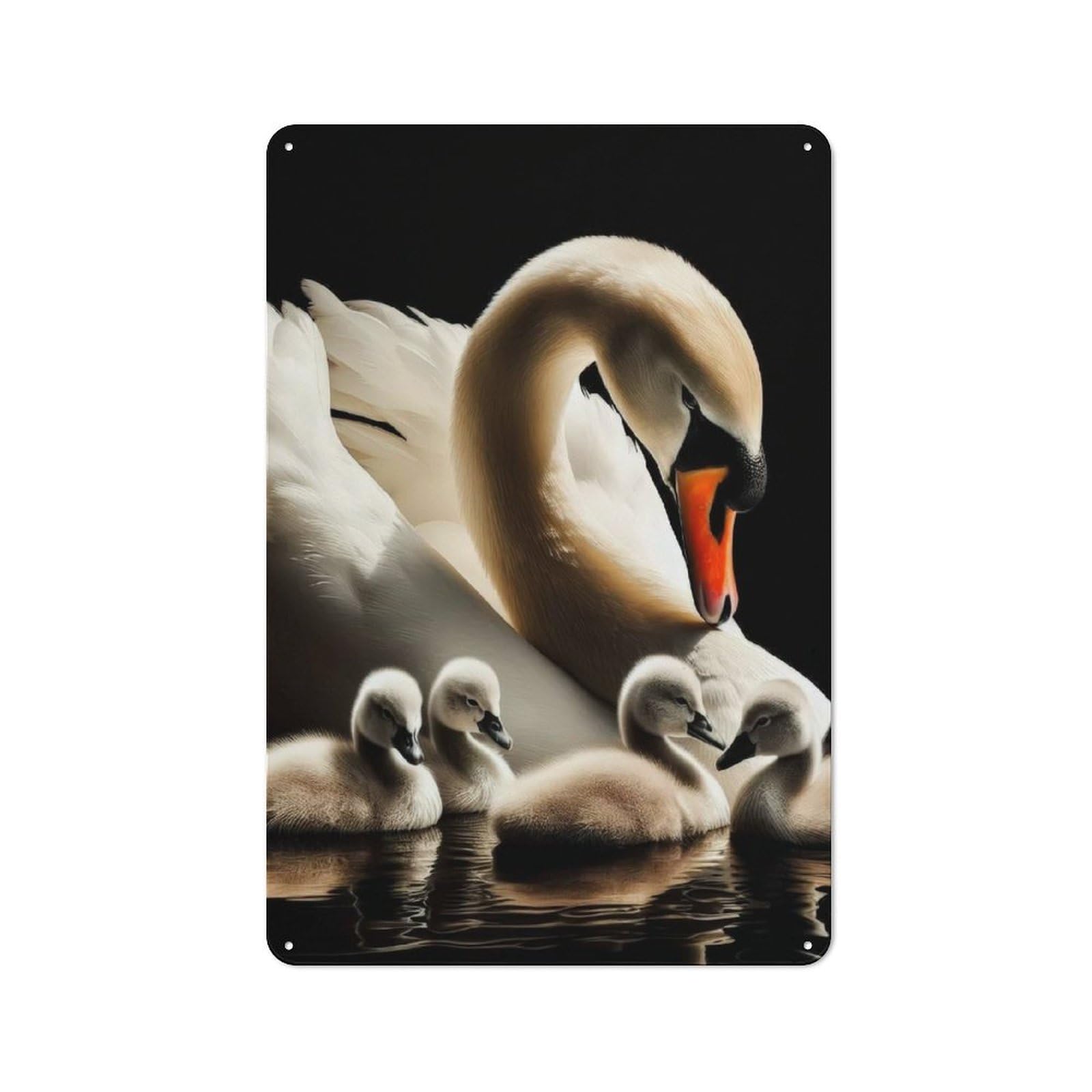 Junmoney Swan Family Portrait Metal Wall Decor Sign For City Themed Room, Study Or Gallery Wall, Gift For Travel Lovers And City Fans, 30X20cm
