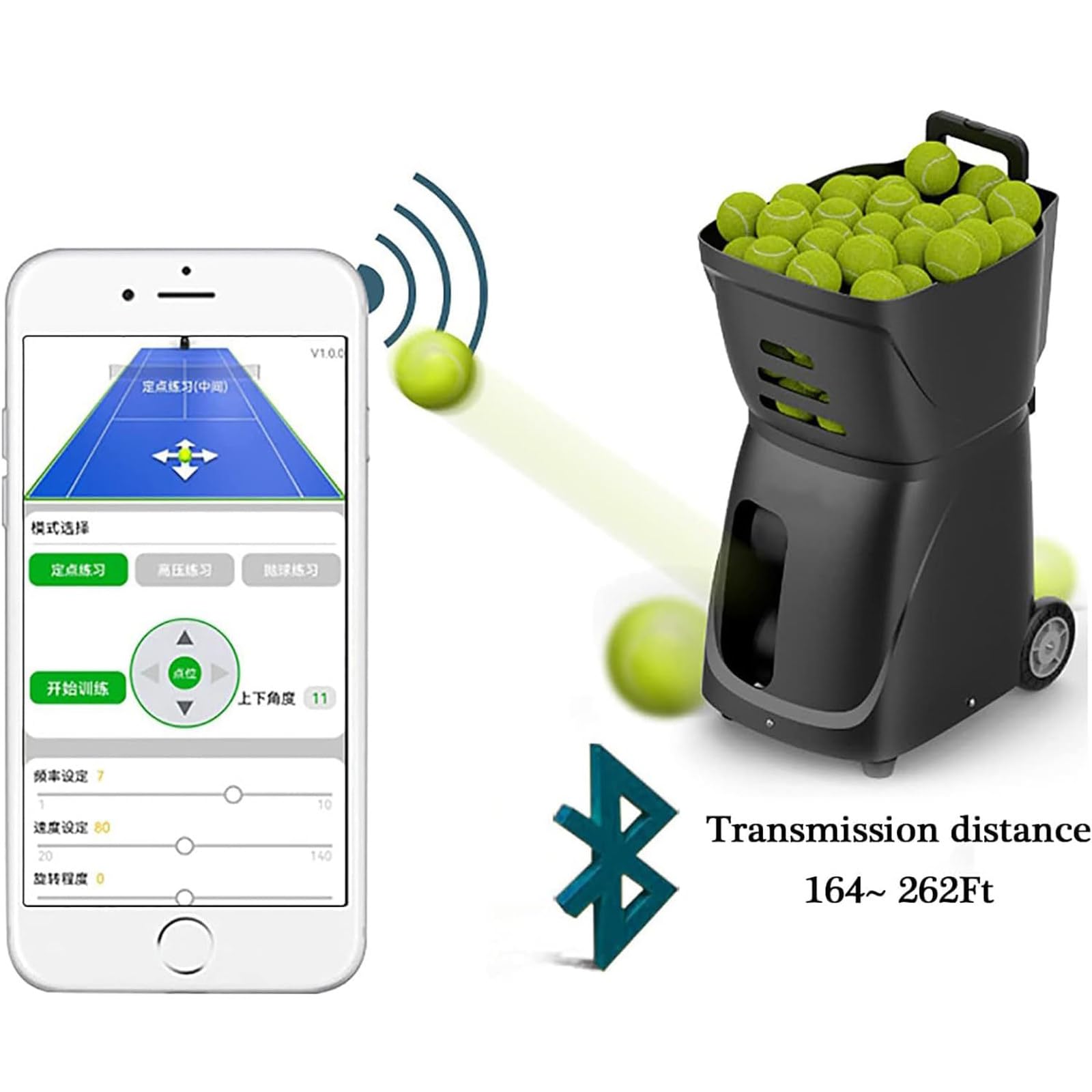 Lanzador automático de pelotas de tenis con control de aplicación móvil, capacidad de 100 pelotas para práctica diaria, ideal para jugadores de tenis y entusiastas