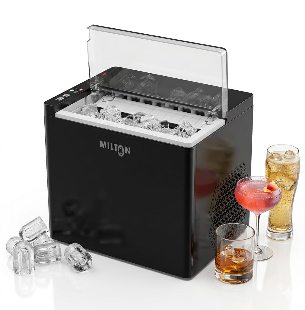 Milton Ice Maker Machine 1.5L | 9 Bullet Ice Cubes in 6–8 Mins | 12Kg/24Hrs | 2 Size ice cubes | Portable Countertop Ice Maker for Home, Kitchen, Office & Parties | Black (1 year warranty)-image-13